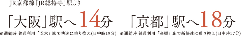 東海道本線(JR京都線)「JR総持寺駅」より「大阪」駅へ14分 「京都」駅へ17分