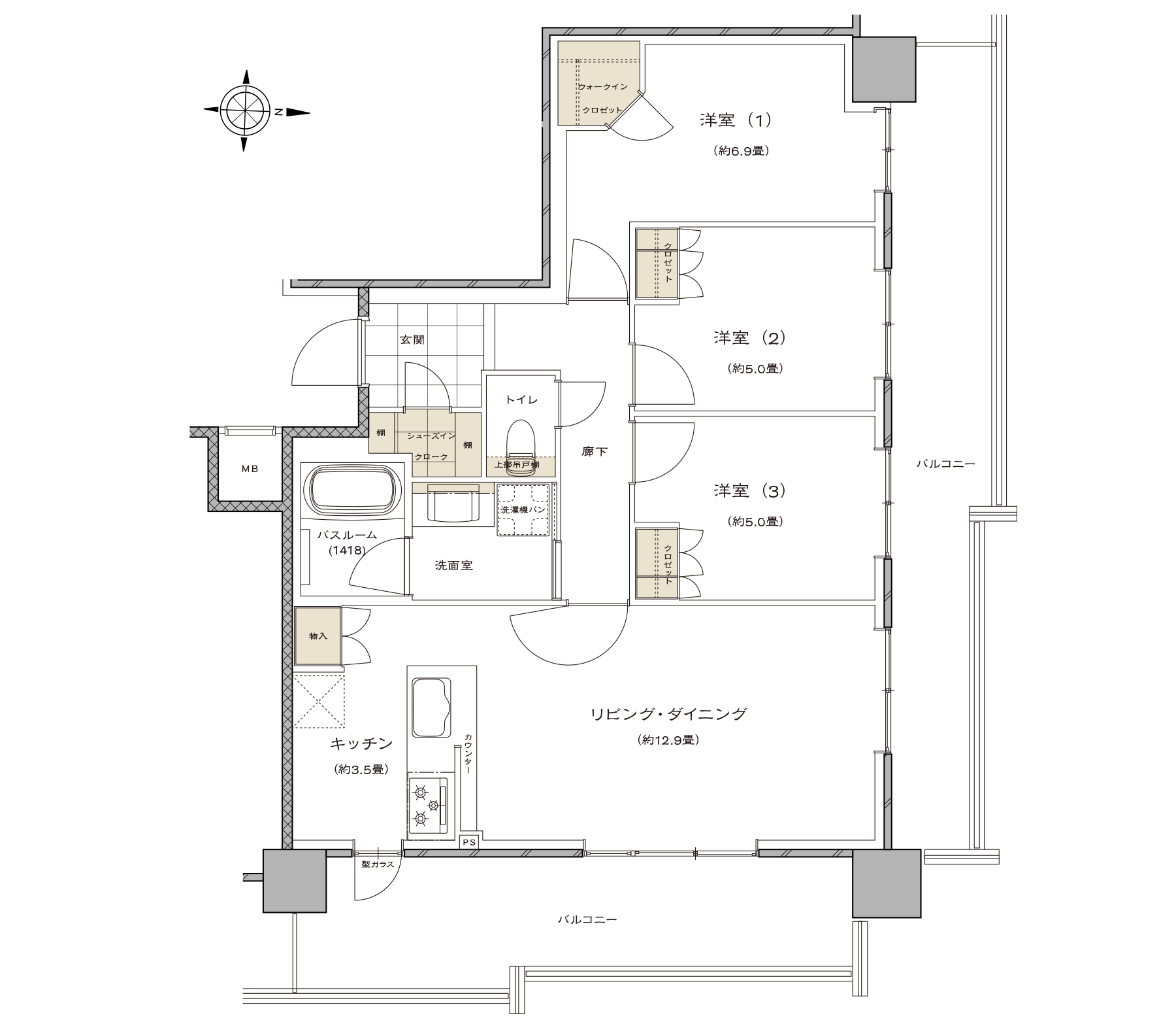 間取り Vタイプ 公式 ライオンズタワー新大工町 長崎市 新大工町 電停 ライオンズマンションの大京
