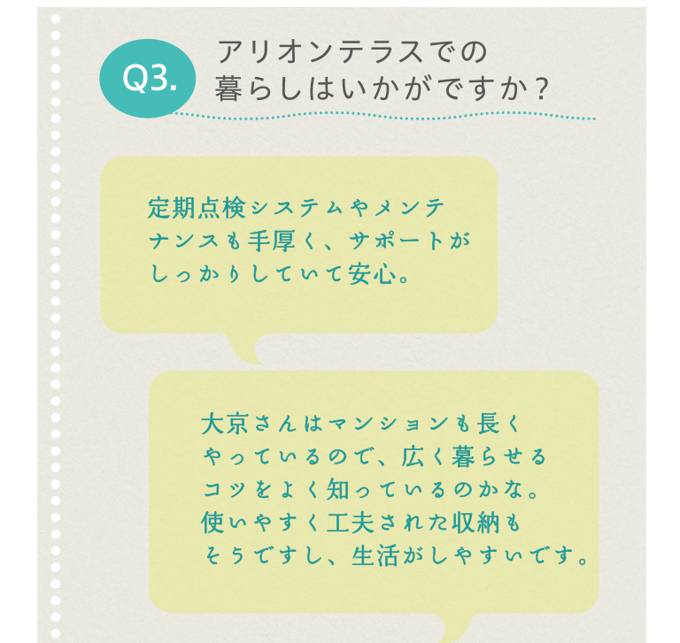 Q3. アリオンテラスでの暮らしはいかがですか？