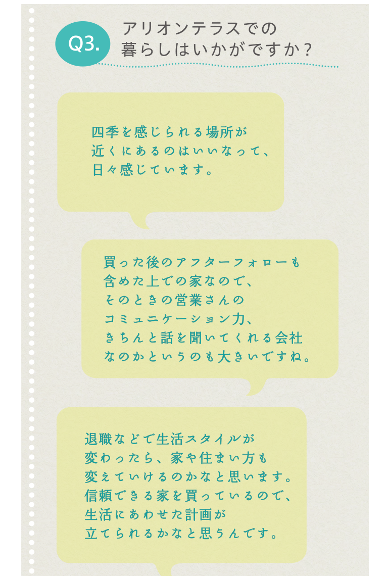 Q3. アリオンテラスでの暮らしはいかがですか？