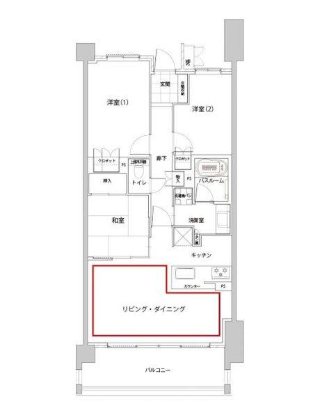 横長リビングの間取り図